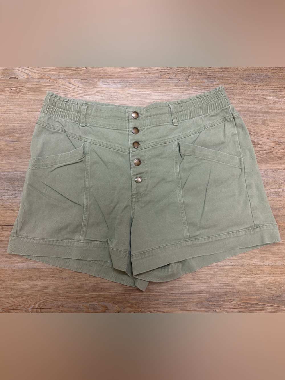 Knox Rose Olive Green High-Waist Button Front Jean Shorts